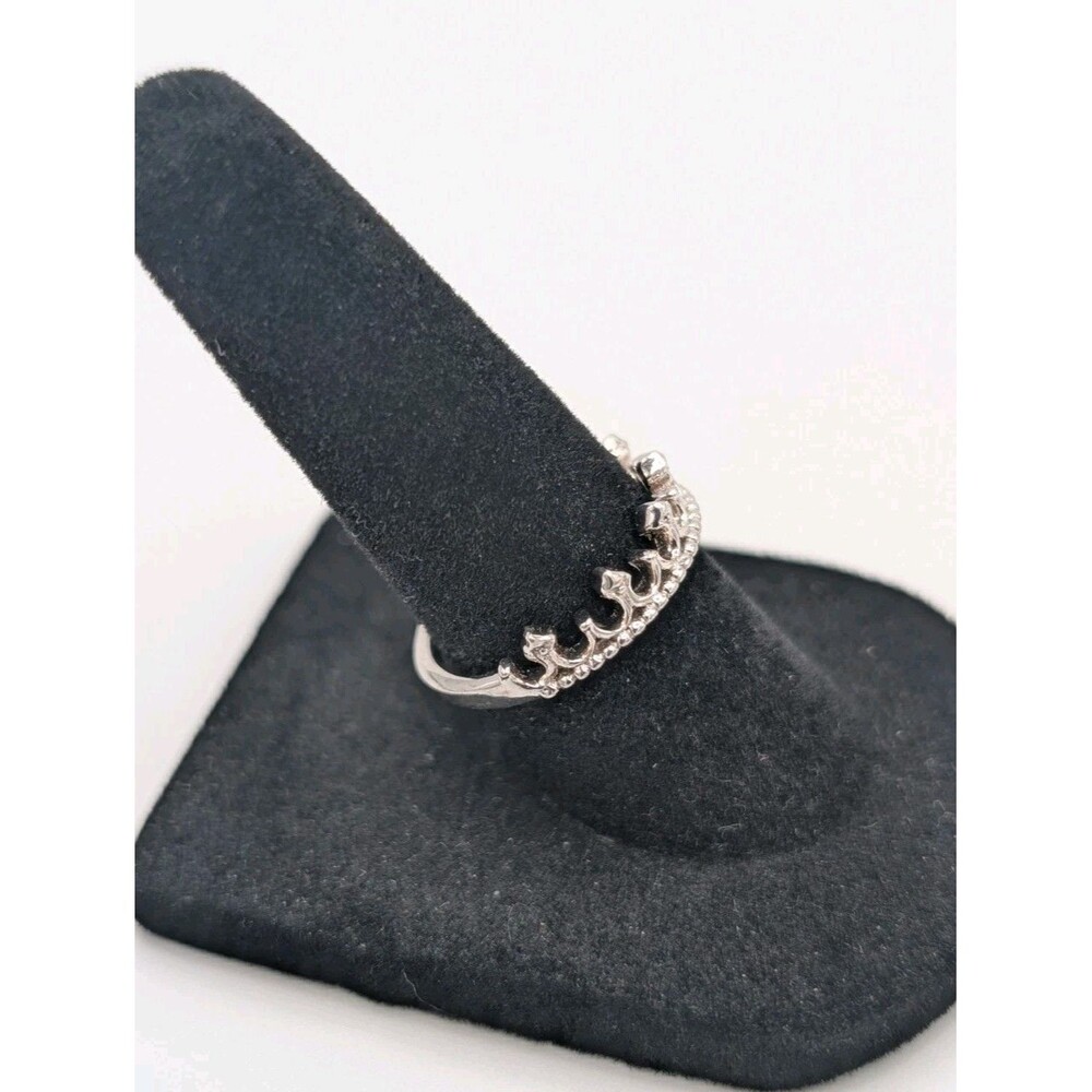 925 Sterling Silver Princess Tiara Crown Ring Milgrain Dainty Minimal - Picture 2 of 10